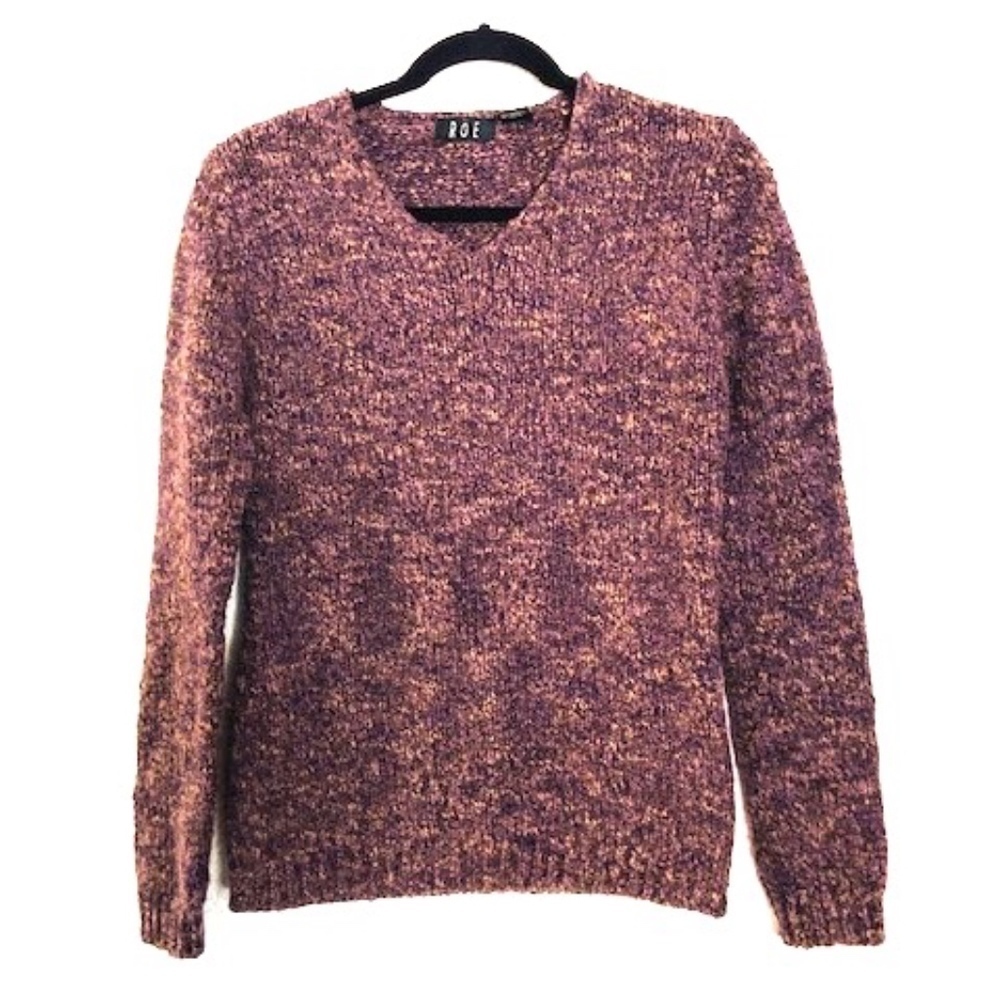🍍 ROE Purple Speckled Knit V-Neck Soft Sweater Sm